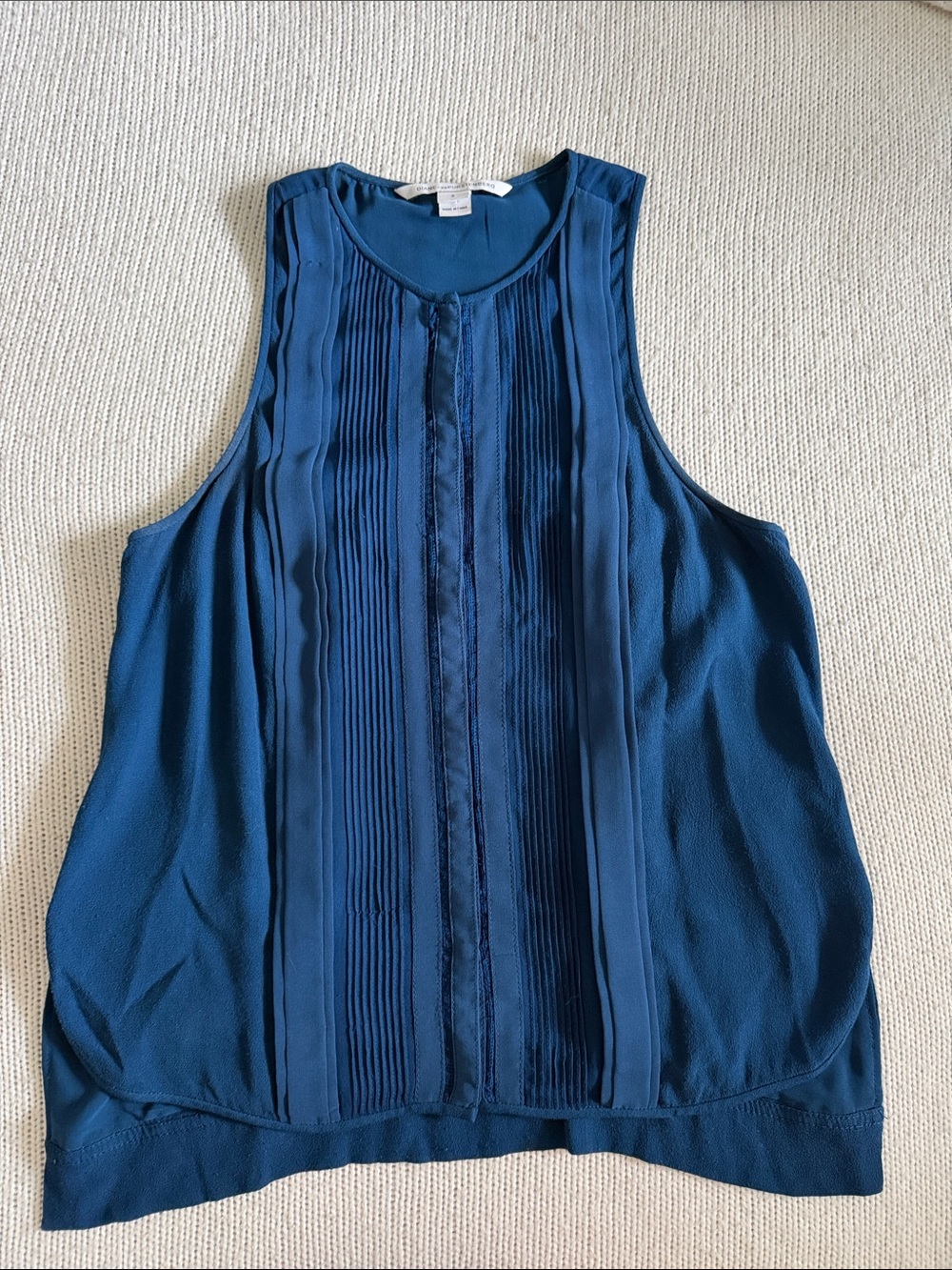 Diane von Furstenberg Silk Blend Sleeveless Top Blue Size 2